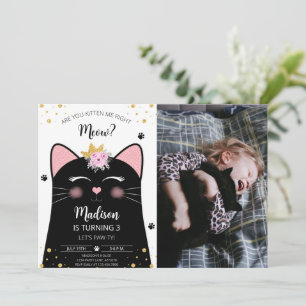 Invitation Kitten Meow Anniversaire Photo noire