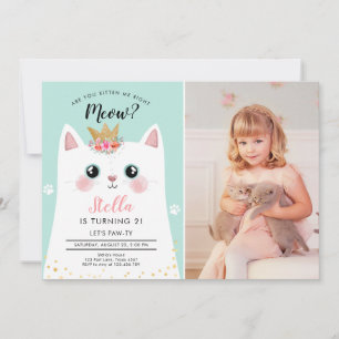 Invitation Kitten Meow Fille de la Couronne rose Kitty Chat A