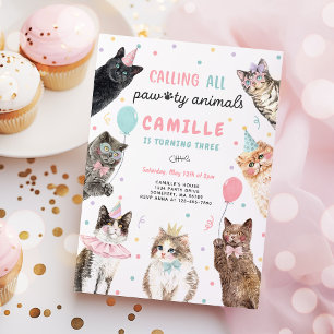 Invitation Kitten Party appelant tous les animaux de paille A