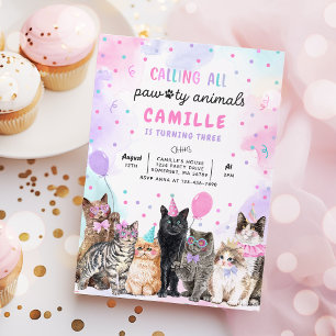 Invitation Kitten Party appelant tous les animaux de paille A