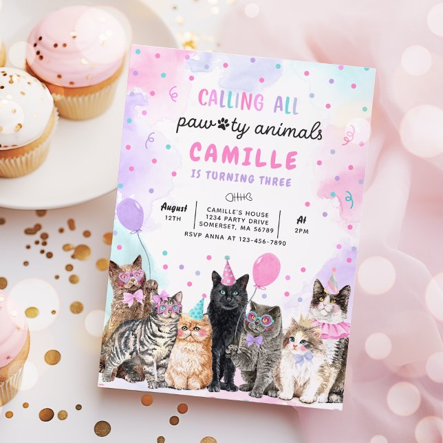 Invitation Kitten Party appelant tous les animaux de paille A (Créateur téléchargé)