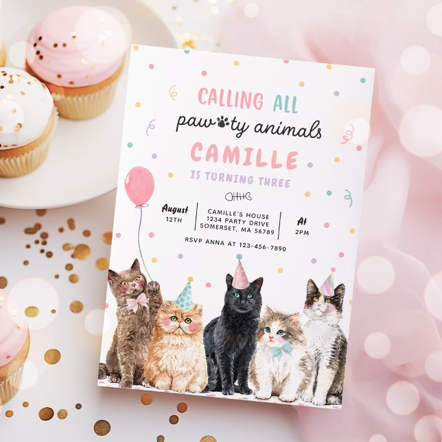 Invitation Kitten Party appelant tous les animaux de paille A (Créateur téléchargé)