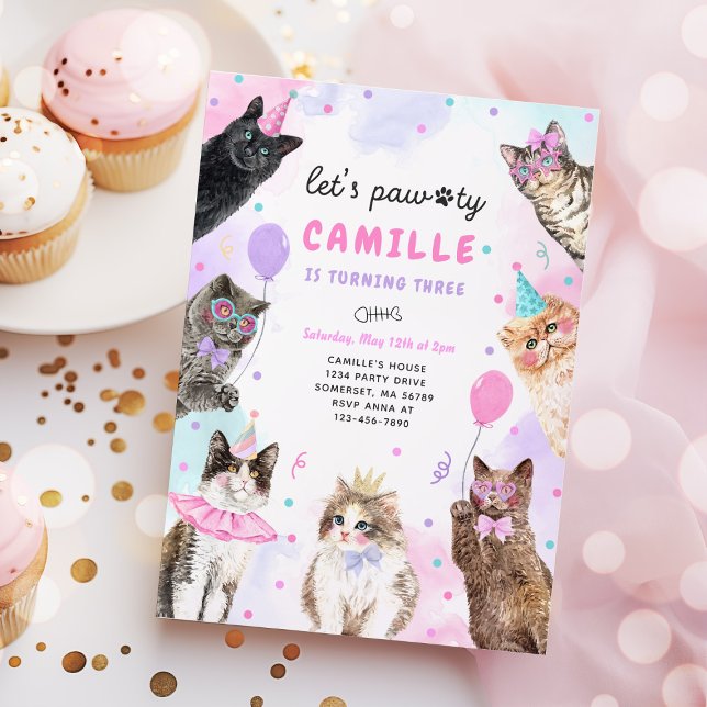 Invitation Kitten Party Faisons Pawty Party Kitty Chat Annive (Créateur téléchargé)