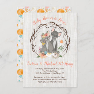 Invitation Kitten with Mommy and Daddy Baby Shower Invites