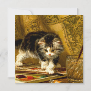 Invitation Kitten with Paint and Brushes