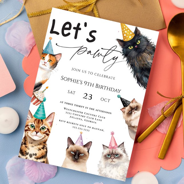 Invitation Kitty Anniversaire Fête Chat Chaton 9 Ans (Créateur téléchargé)