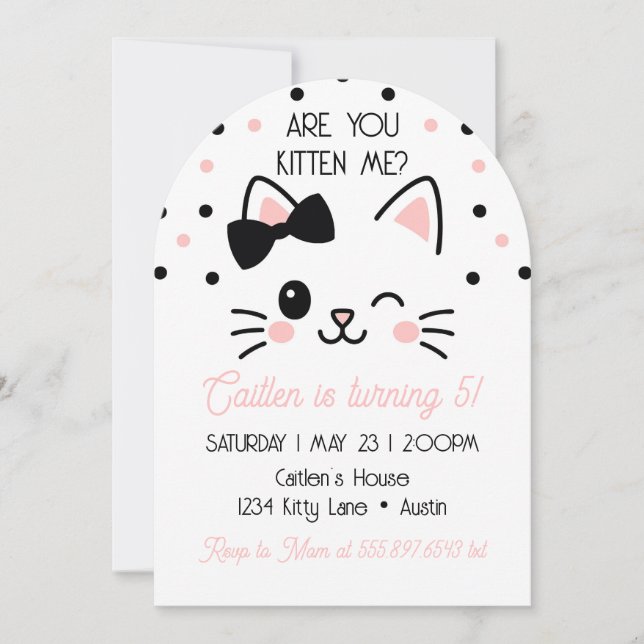 Invitation Kitty Anniversaire Me Trompez-Vous Rose  (Devant)
