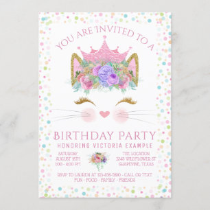 Invitation Kitty Cat Confetti fête d'anniversaire