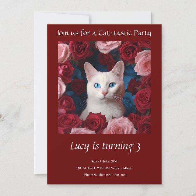 Invitation Kitty Cat Elegant Garnet Anniversaire Fête Invitat (Devant)