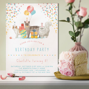 Invitation Kitty Cat Rainbow Confetti Fun Anniversaire de enf