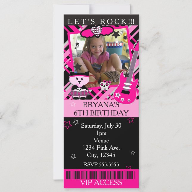 Invitation Kitty Cat Star de Rock Rose Billet Rose VIP Party (Devant)