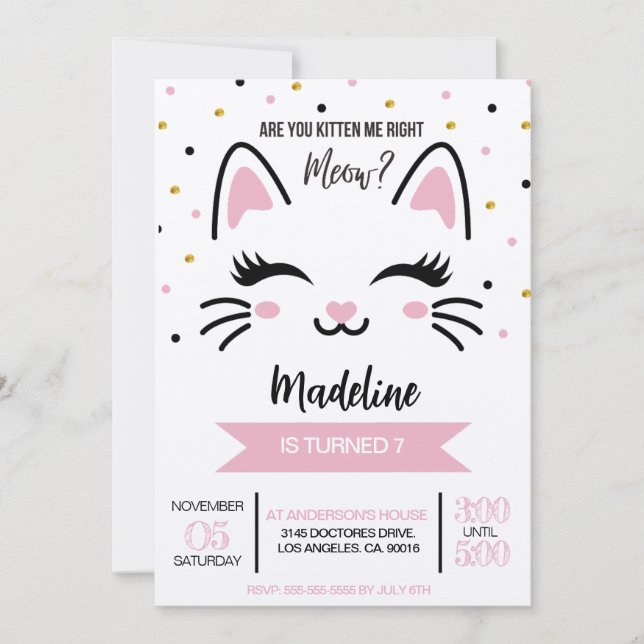 Invitation Kitty Chat Anniversaire, Tu M'Aimerais Bien, (Devant)