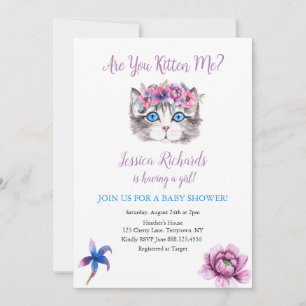 Invitation Kitty chat chaton rose violet fille baby shower in
