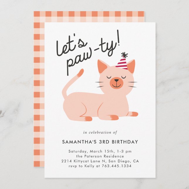 Invitation Kitty Chat fête d'anniversaire (Devant / Derrière)