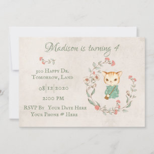 Invitation Kitty Chat Floral Girly Kitten fête d'anniversaire