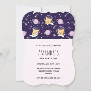 Invitation Kitty Chou Chat Astronautes Motif Anniversaire