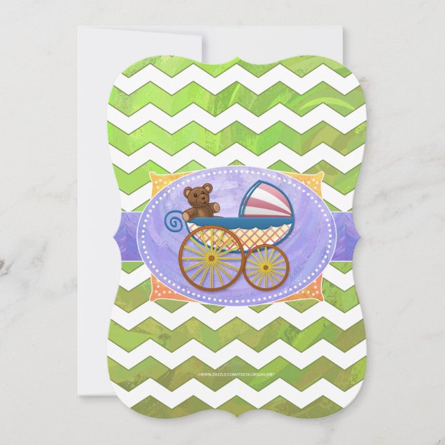 Invitation Kiwi Bash Green Chevron Baby Stuff (Devant)