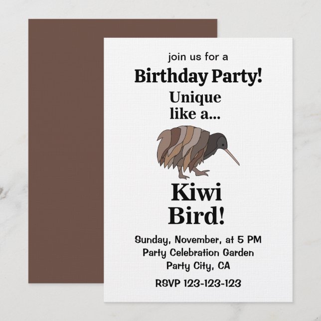 Invitation Kiwi Bird Birthday Party (Devant / Derrière)
