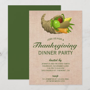 Invitation Klaxon de dîner de thanksgiving de toile de jute