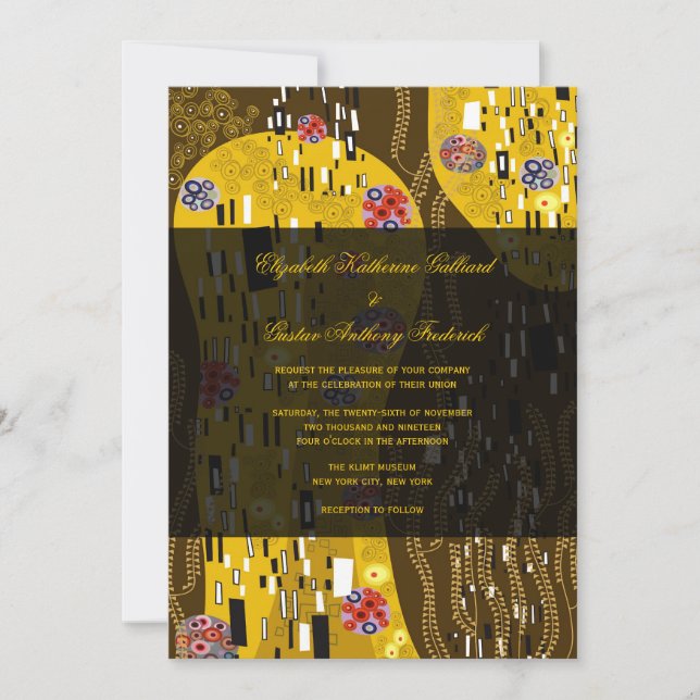 Invitation Klimt Inspiré Art Nouveau Chic Le Mariage Kiss (Devant)