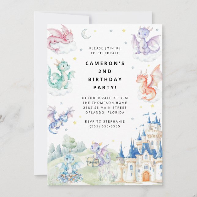 Invitation Knight and Dragon Royal Medieval Boy Birthday (Devant)