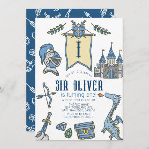 Invitation Knight Dragon Castle Medieval Boy 1er anniversaire