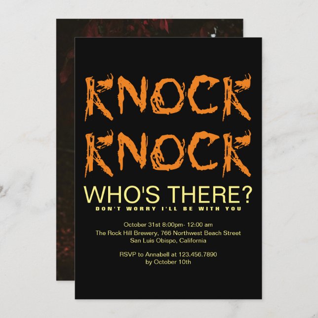 Invitation Knock Qui est là Photo Halloween Party Invi (Devant / Derrière)