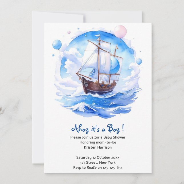 Invitation Knots of Love : Thème Nautique Baby shower de garç (Devant)