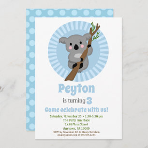 Invitation Koala Bear Blue Anniversaire Party