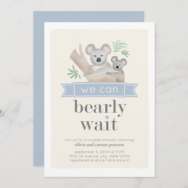 Invitation Koala Bear On Peut Attendre Le Baby shower Des Cou (Devant / Derrière)