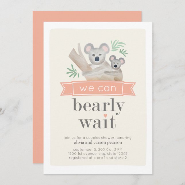 Invitation Koala Bear On Peut Attendre Le Baby shower Des Cou (Devant / Derrière)