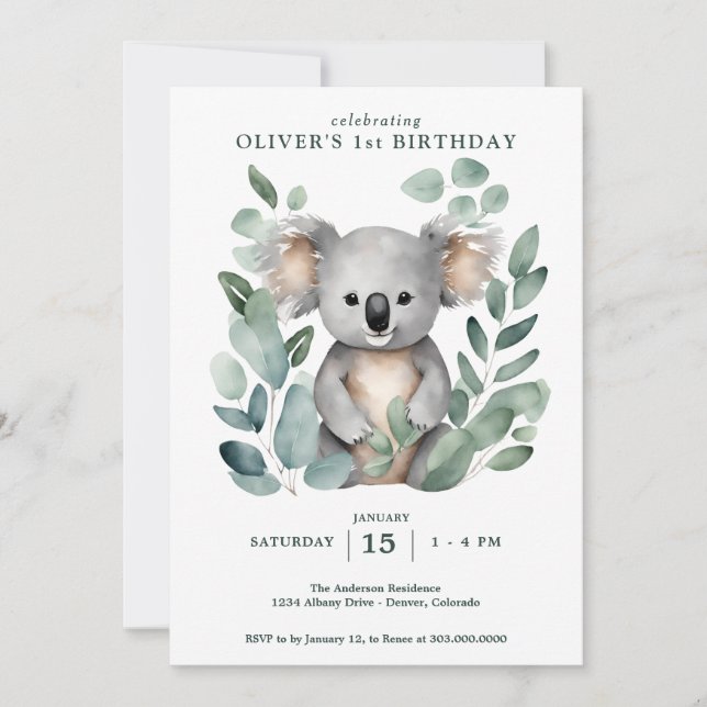 Invitation Koala Bear Premier anniversaire (Devant)
