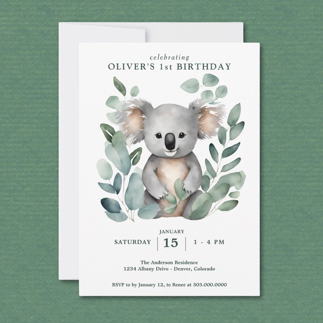 Invitation Koala Bear Premier anniversaire (Créateur téléchargé)