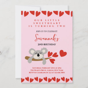 Invitation Koala Bear Saint Valentin Coeurs d'anniversaire
