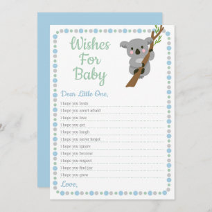 Invitation Koala Bear souhaite pour Baby shower Game Blue Boy