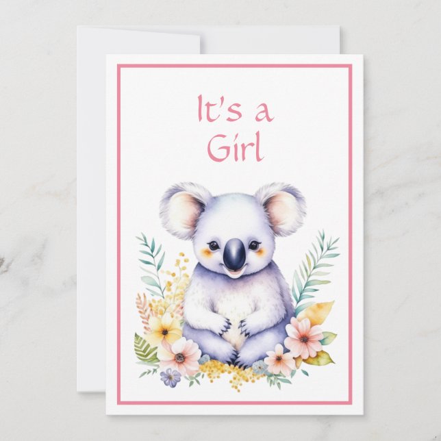 Invitation Koala Bear Thème C'est un Baby shower de fille (Devant)