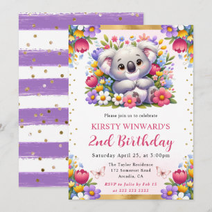 Invitation Koala de Pâques à l'aquarelle et fleurs de printem