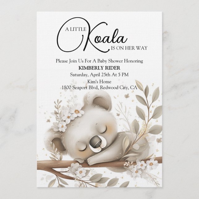 Invitation Koala Endormi de Rêve (Devant)