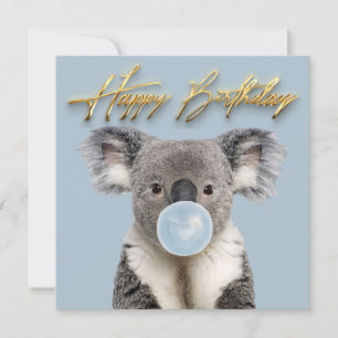 Invitation Koala soufflant un chewing-gum bleu 