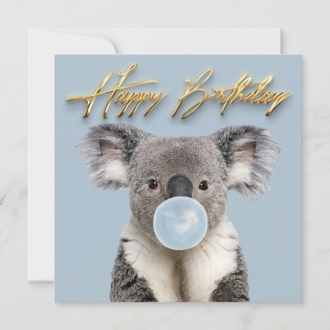 Invitation Koala soufflant un chewing-gum bleu  (Devant)