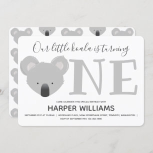 Invitation Koala Turning One mignonne Animal 1er Anniversaire