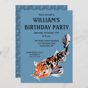 Invitation Koi Fish Illustration Orange, fête d'anniversaire 