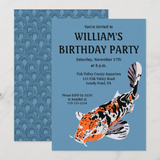 Invitation Koi Fish Illustration Orange, fête d'anniversaire 