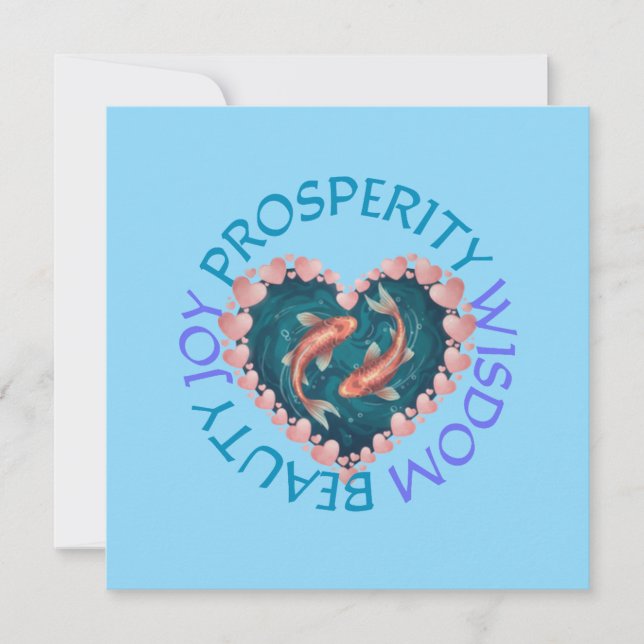 Invitation Koi good fortune pink and turquoise  (Devant)