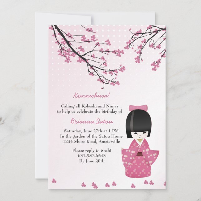 Invitation Kokeshi Doll Rose (Devant)