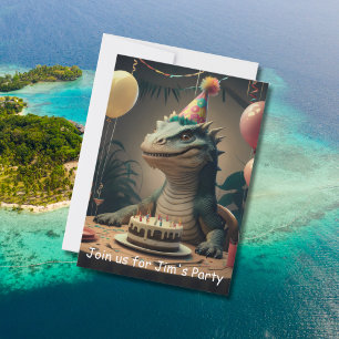 Invitation Komodo Dragon assis à table avec un gâteau d'anniv