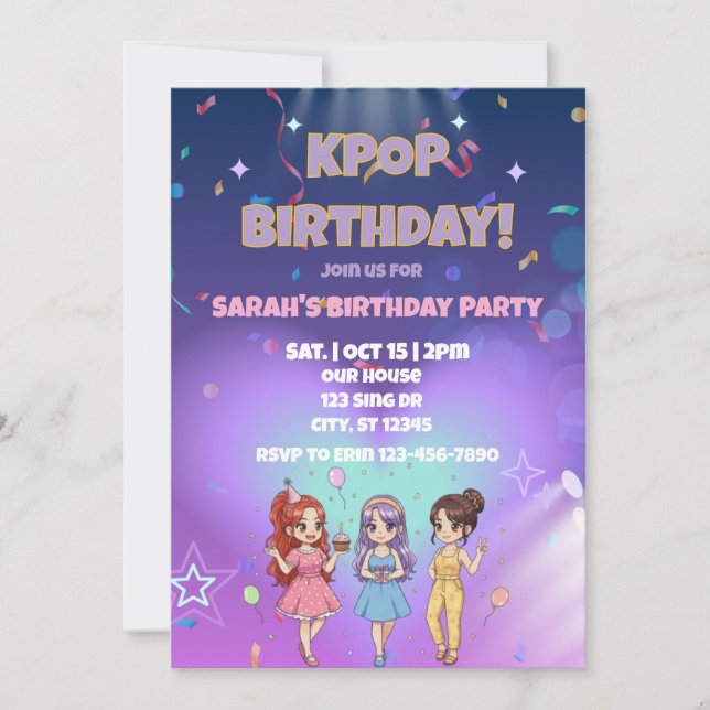 Invitation KPOP Birthday, Color the back! (Devant)
