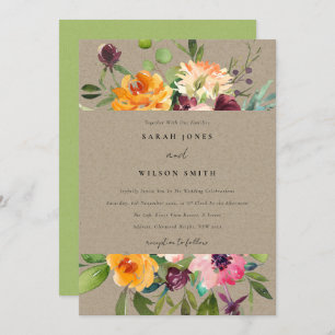 INVITATION KRAFT BLUSH JAUNE ORANGE MARIAGE FLORAL BUNCH