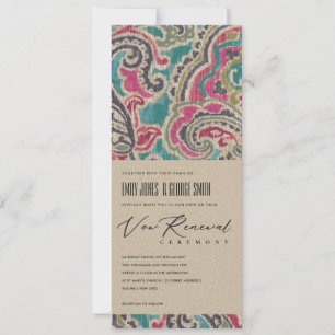 INVITATION KRAFT BOHO IKAT TRIBAL MOTIF PINK VOW RENOUVELLE