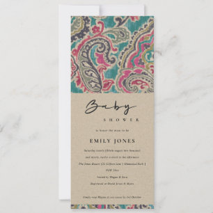INVITATION KRAFT BOHO TRIBAL IKAT MOTIF BABY SHOWER PINK